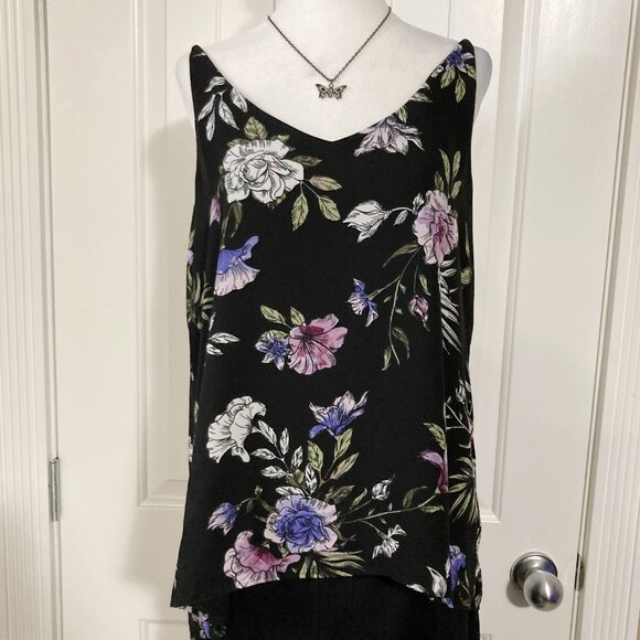 REITMANS Dark floral print spaghetti strap tank top ~ Boho XS SMALL black shirt - Picture 2 of 10